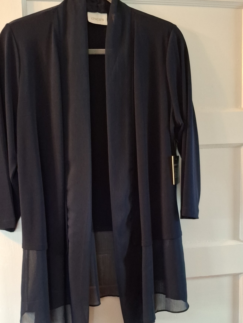 Chico's Dark Navy Open-Front Sheer-Hem Cardigan